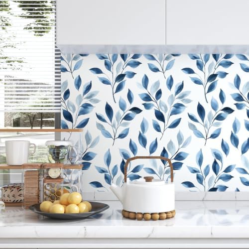 Serene Blue Natural Botanical Peel and Stick Wallpaper 17.5" x 78" - Image 3