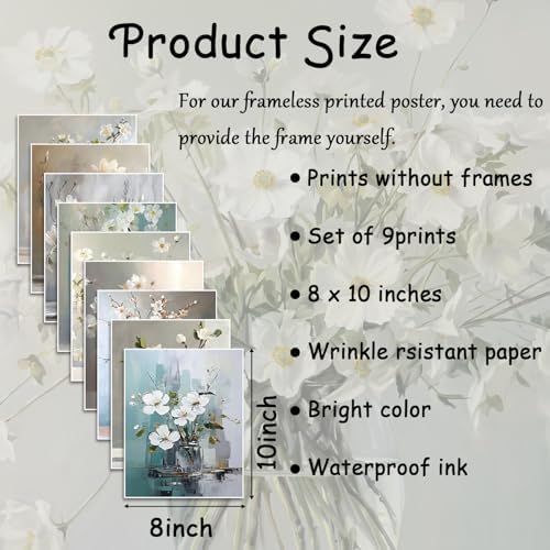 XIANGRUI Magnolia Floral Posters Wall Art Set of 9, Vintage Botanical Flower - Image 3