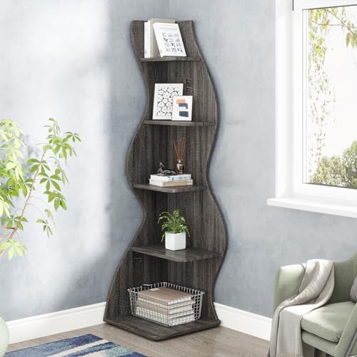 Tribesigns Corner Shelf, Modern 5-Tier Wall Corner Bookshelf, Stylish Corner - Image 6