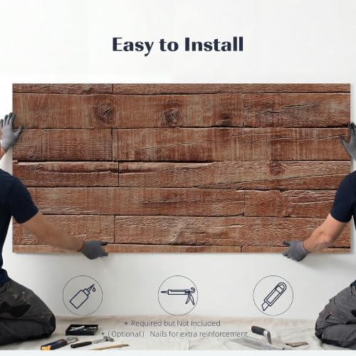 HOMCOM 8-Pack 3D Faux Wood Wall Panels Lightweight 4' x 2' Brown Wood Grain - Image 5