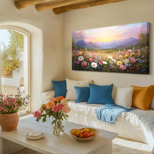 crmotu Rustic Oversized Canvas Art, Mountain Flower Sunset Prints 29"x57" - Image 7