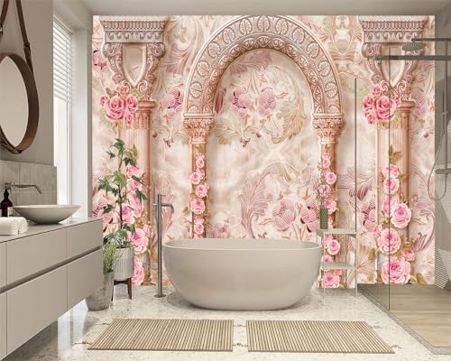 XMPMBM-3d Floral Fabric Wallpaper Pink Peony Bedroom Bathroom wall Mural-W 154" - Image 2