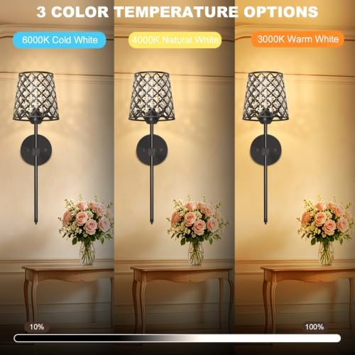 Crystal Battery Operated Wall Sconces Set of 2, Dimmable 12 RGB and 3CCT Wall - Image 3
