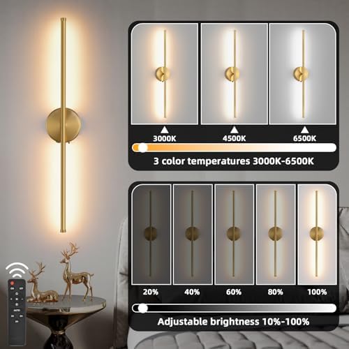 Wall Sconces Battery Operated Set of Two, 27.6 Inch Dimmable USB Rechargeable - Image 4