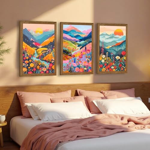Colorful Mountain Wall Art Abstract Nature Landscap Wall Decor Wood Framed - Image 4