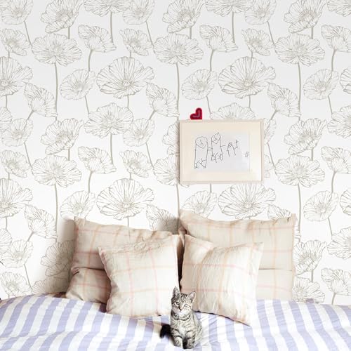 Orainege Peel and Stick Wallpaper Beige and White Floral Wallpaper - Image 7