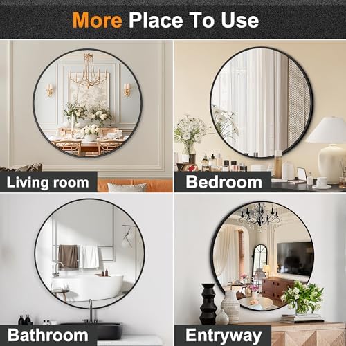 Delma 26 Inch Black Round Circle Mirror - Image 7