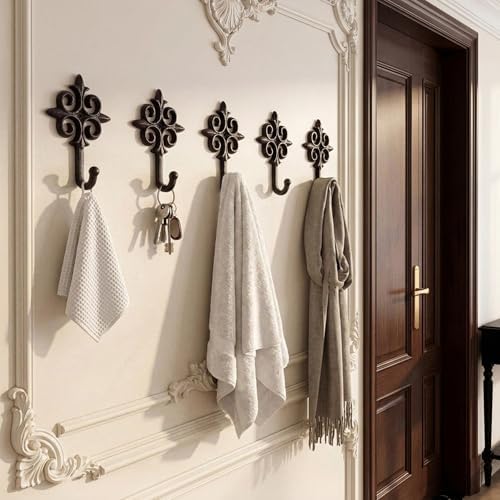 Hicarer 6 Sets Rustic Cast Iron Wall Hooks Decorative Antique Towel Hooks - Image 6