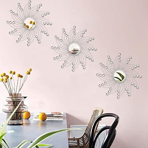 Uaussi 3 Pack Crystal Sunburst Wall Mirror Décor Rhinestone Mirrors Decorative - Image 2