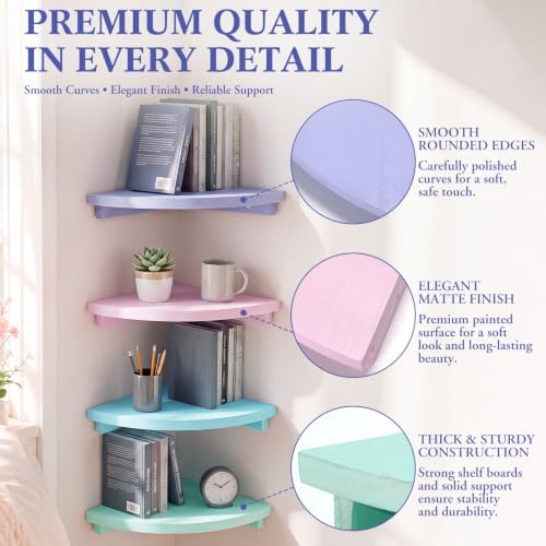 RattanView Corner Floating Shelves Set of 4 Macaron Corner Shelf Wall Mount - Image 4