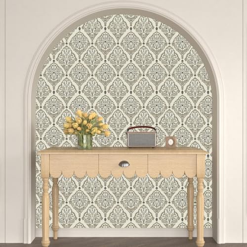 Laatse Vintage Khaki Floral Botanical Symmetrical Wallpaper 17.5" x 393" - Image 4