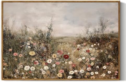 InSimSea Framed Wall Art Vintage Decor, Wildflower Field Flowers by InSimSeaArt