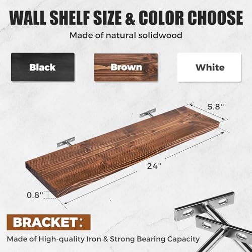 24x5.8x0.8in Floating Wall Shelves Rustic Solid Wood 2-Pack - Image 3