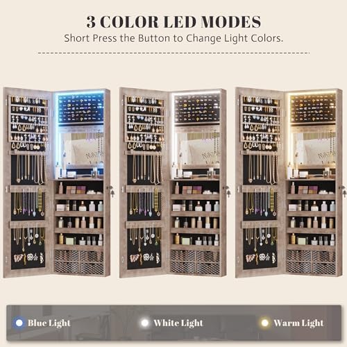 Vlsrka 47.2" LED Jewelry Cabinet, Wall Mounted Jewelry Mirror Organizer - Image 3