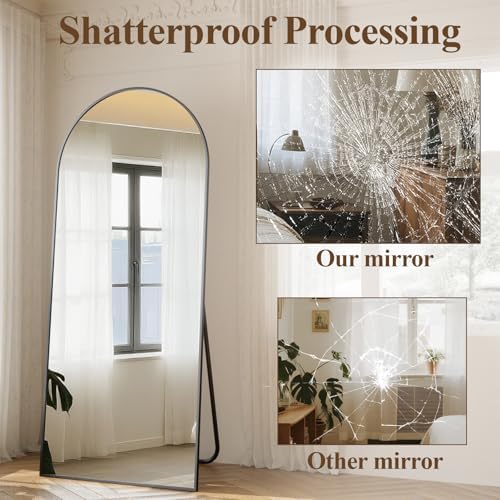 Arched Full Length Mirror 65"x24" Leaning Hanging Decor Black - Image 5