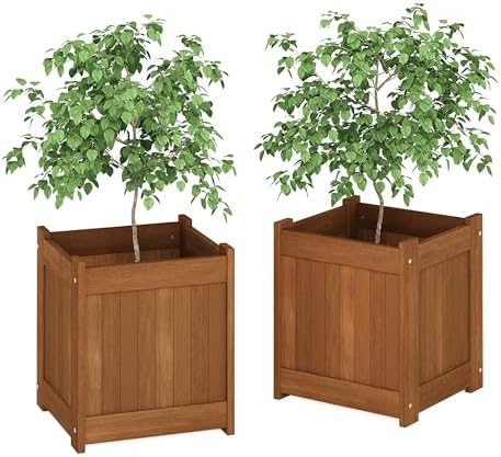 Furinno TIOMAN Planter Box Set of 2, Hardwood Flower Box, Cube Garden Box - Image 4