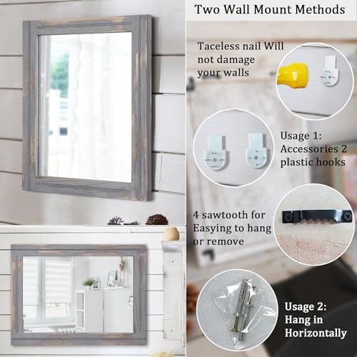 AAZZKANG Wood Framed Mirror Rectangular Rustic Wall Mirrors Decorative Large - Image 3