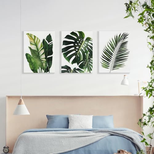 RZIGERNO 3 Pcs Tropical Botanical Leaf Canvas Prints Wall Art 12x16 Inch - Image 3