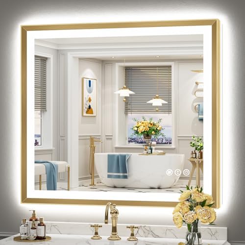 40x36 Gold Beveled LED Lighted Bathroom Mirror, Backlit & Front Lit by Awandee