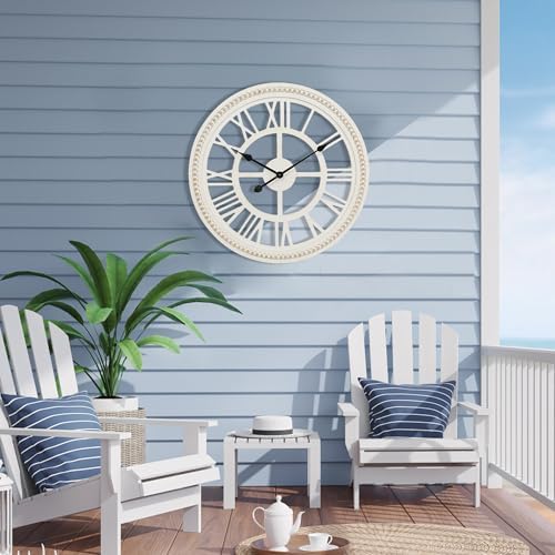 RiteSune 24 Inch Large Farmhouse Rustic Wooden Wall Clock - Image 5