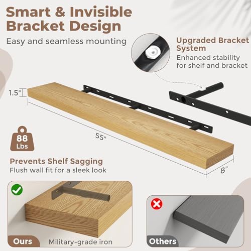 55 Inch Floating Shelves for Wall, Oak Finish - Image 2