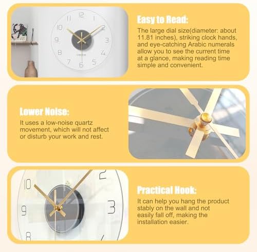 Creative Modern Round Wall Clock, Round Tempered Glass Clear Wall Clock - Image 6