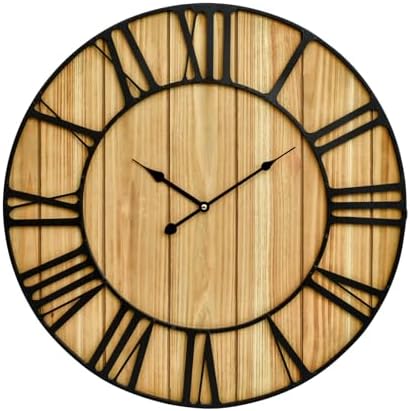 EMAX HOME Large Farmhouse Wall Clock 24 Inch Vintage Brown Wooden Wall Clock - Image 3