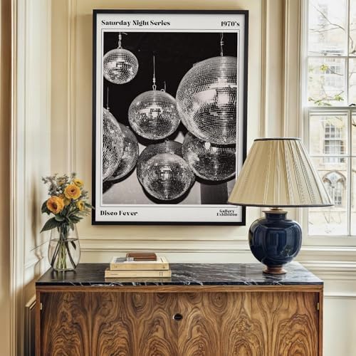 70s Disco Ball Wall Art 8x10in Black Framed Vintage Black and White Newspaper - Image 7