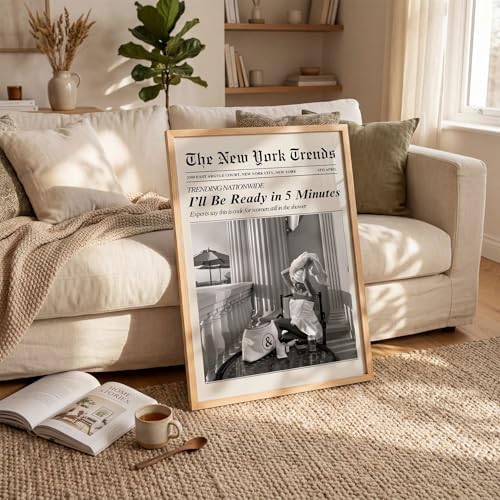 Trendy Newspaper Wall Art 8x10in Wood Grain Frame Vintage Black and White - Image 4