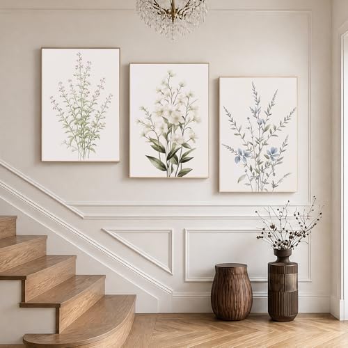 LAATOZ Neutral Framed Canvas Wall Art Flower Painting, Floral Boho Wall Decor - Image 6