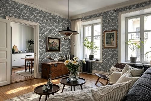 Vintage Peel and Stick Wallpaper Beige Black Wallpaper Farmhouse Cottage Leaf - Image 4