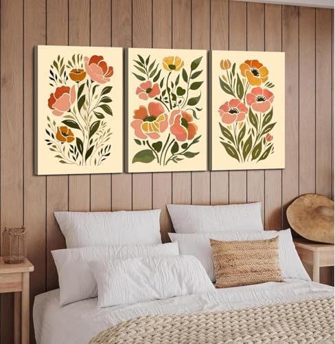 3Pcs Boho Floral Canvas Wall Art Abstract Botanical Flower Prints Minimalist - Image 6