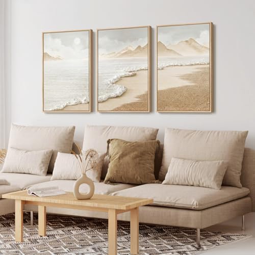 Framed Boho Beach Coastal Wall Art, 3 Piece Ocean Wall Decor, 16x24 Inch - Image 2