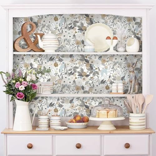 Ismoon Floral Peel and Stick Wallpaper Gray Contact Paper Vintage Removable - Image 3