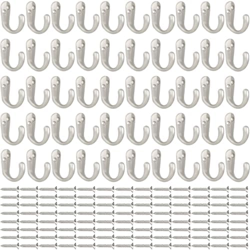 IBosins 50PCS Coat Hooks Wall Mounted Silvery Single Prong Robe Hook - Image 2