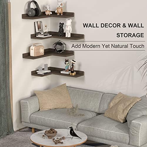 4 Tier Corner Floating Shelves Set of 4, Rustic Pine Corner Shelves - Image 5