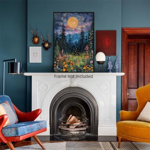Yuaruo Vintage Full Moon Above The Wildflowers Canvas Wall Art, Mystical - Image 5