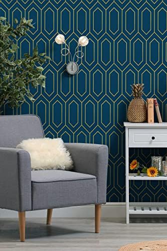 Safiyya Gold and Blue Wall Paper Geometric Contact Paper Waterproof Peel and - Image 3