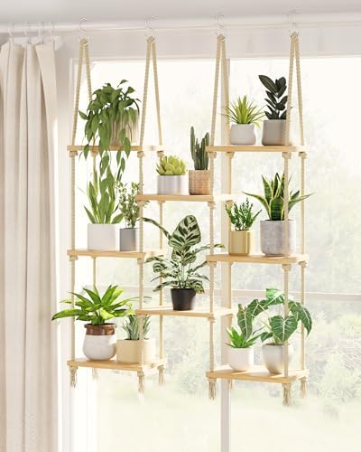 Bamworld Hanging Shelves 8Tiers Plant Hanger Indoor Window Plant Shelves by Bamworld