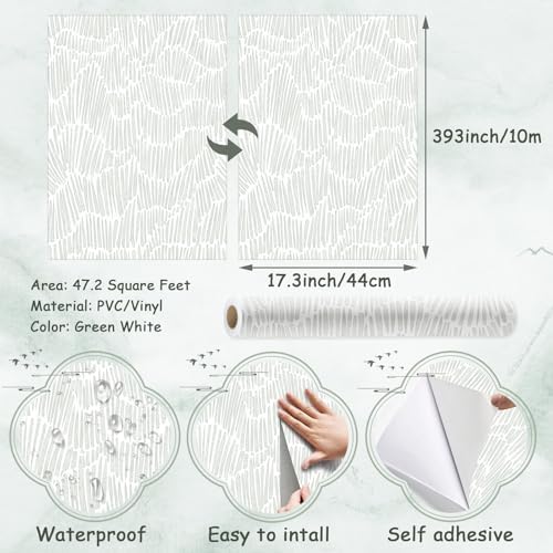 Theper Green Contact Paper Modern Peel and Stick Wallpaper 17.3"×393" - Image 3