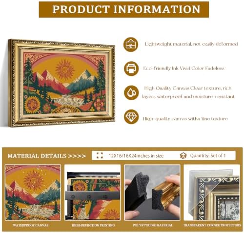 Gold Framed Boho Canvas Wall Art, Abstract Mountain Sun Print - Image 5