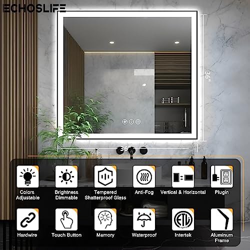 EchosLife 36x36 Square LED Bathroom Mirror - Image 2