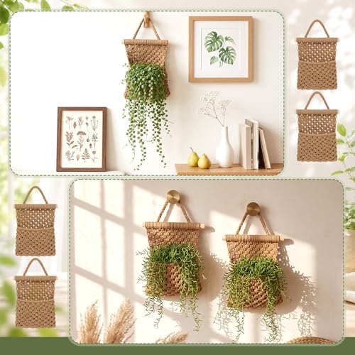 4 Pack Macrame Wall Plant Hangers, Jute - Image 5