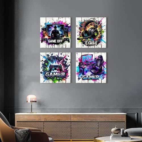 Gaming Room Decor for Teen Boys Bedroom Rustic Headset Controller Canvas Prints - Image 2