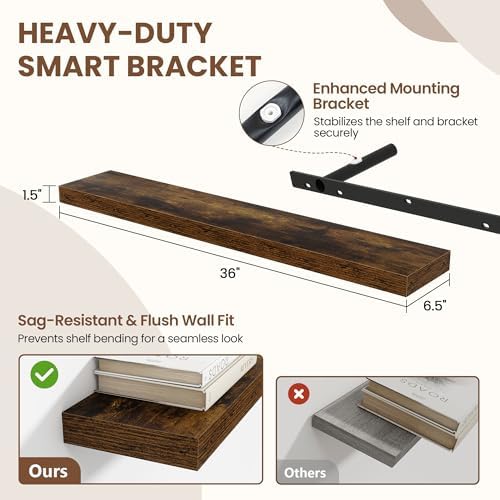 Acovy 36 Inch Floating Shelves for Wall 2 Pack, Wall Mounted Floating Shelf - Image 3
