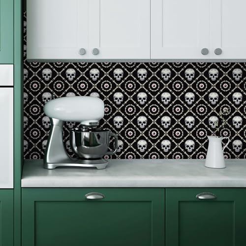 FLFK Peel and Stick Wallpaper Skull and Eyeballs Black Wallpaper 16" x 64" - Image 3