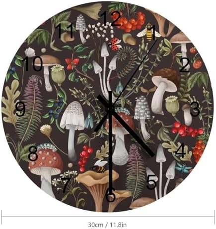 Botanical Wall Clock, Vintage Cartoon Abstract Botanical Mushroom Plants - Image 2