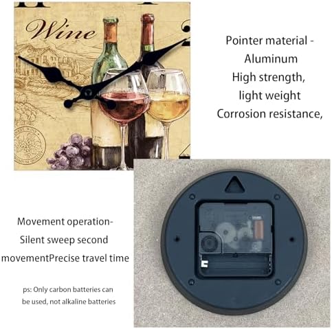 XFM Vintage Kitchen Wall Clock Wine Theme 16 Inch Silent - Image 5