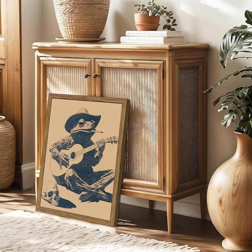 Framed Vintage Frog Cowboy Wall Art, Funny Frog Playing Guitar Canvas Prints - Image 2