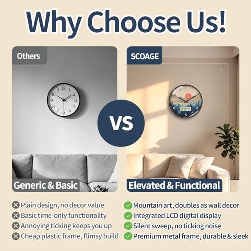 Wilderness Sunset Wall Clock, 14 Inch Analog and Digital Combo - Image 3